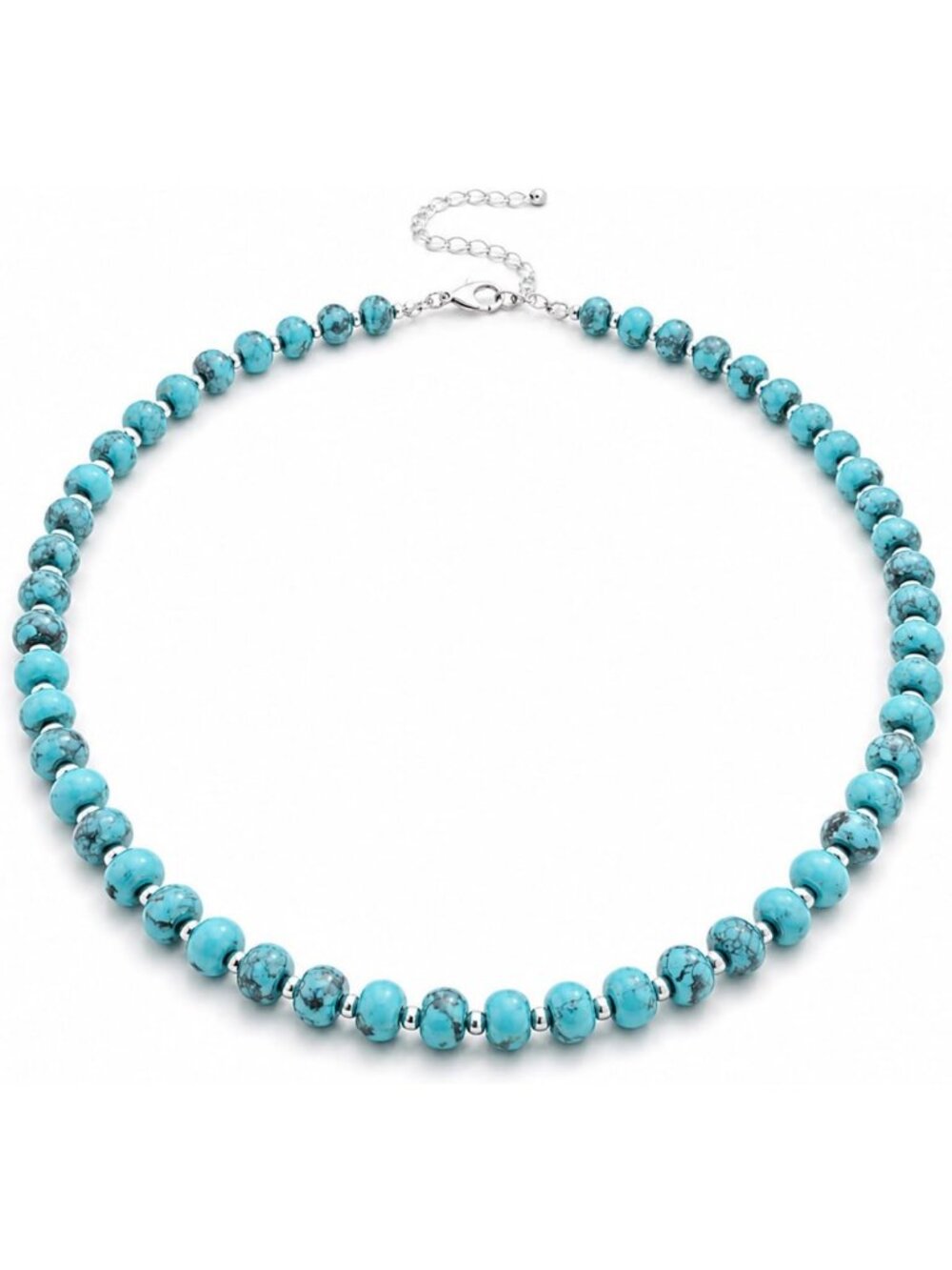 Genuine Turquoise Beaded Necklace in 925 Sterling Silver for Women - Boho Chic